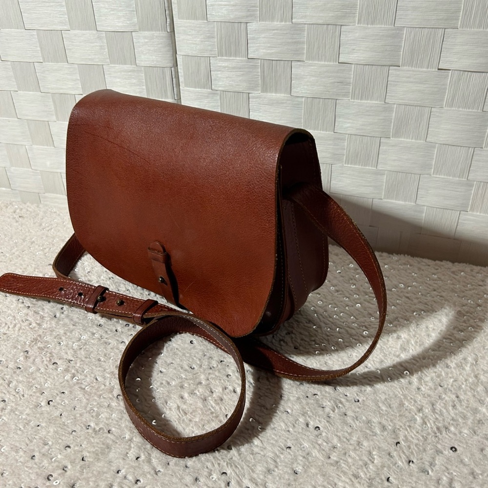 Vintage Lucky Brand Brown Leather Crossbody Saddle Bag - Picture 5 of 12